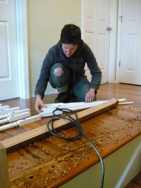 Stacey reassembles the handrail and balusters